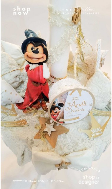 Lumanare botez Mickey Mouse Wizard creata cu o figurina special creata manual unicat 8